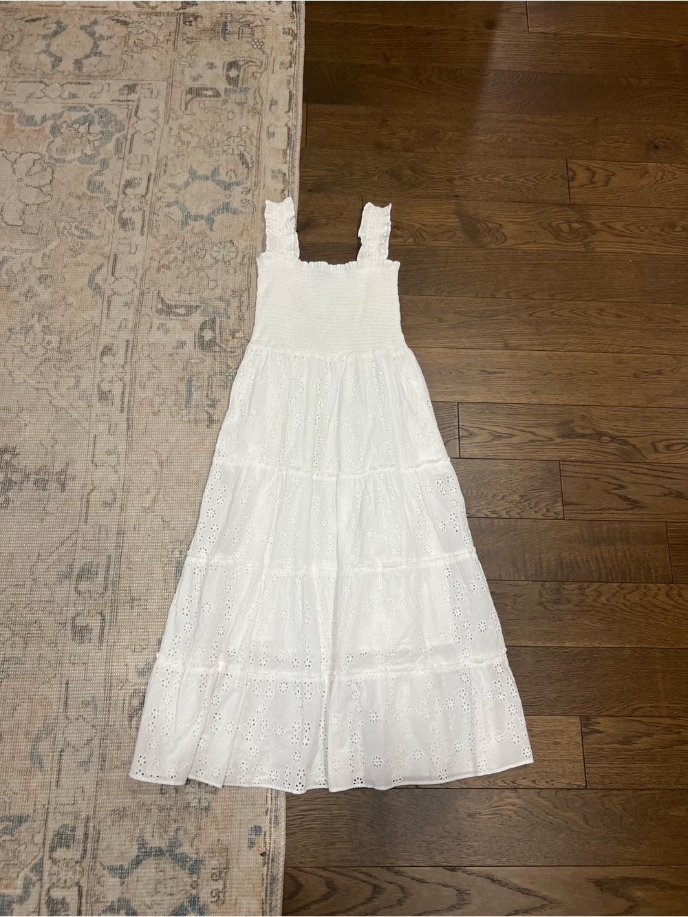 Quince White Eyelet Smocked Midi Dress